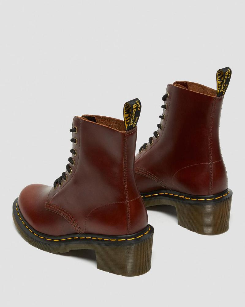 Brown Women's Dr Martens Clemency Leather Heeled Heeled Boots | CA 139RVD